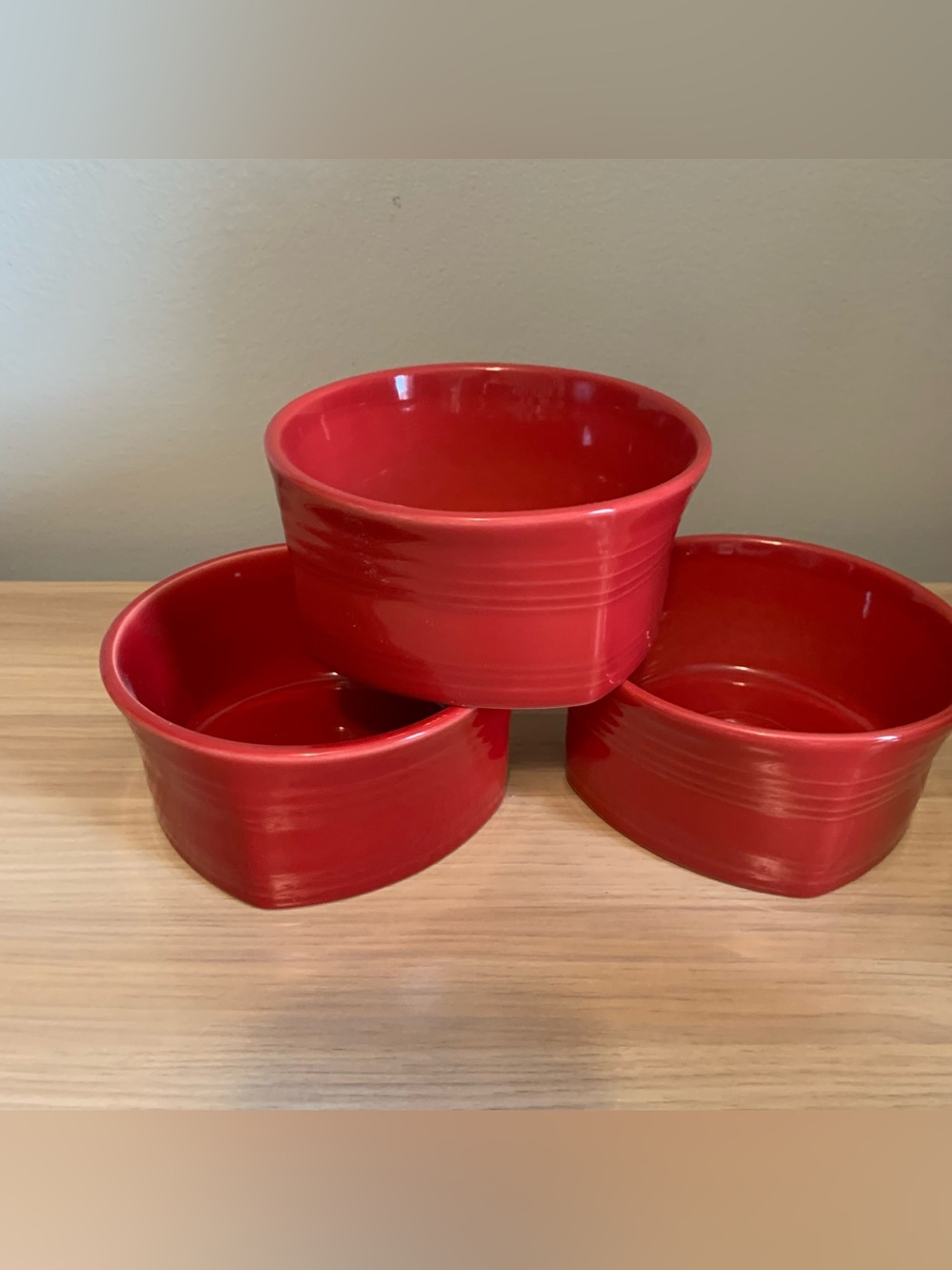 Set of 3 Scarlet Red Fiestaware Square Soup/Cereal Bowls HLC Retired Pattern